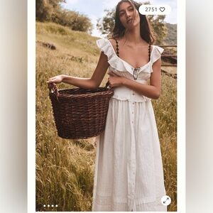 Anthropologie Smocked-Waist Button-Front Midi Dress